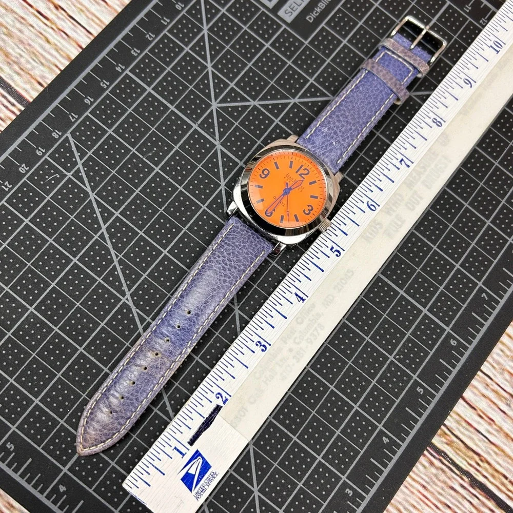 Joan Rivers Classics‎ Quartz Orange Dial Watch Blue Leather Strap